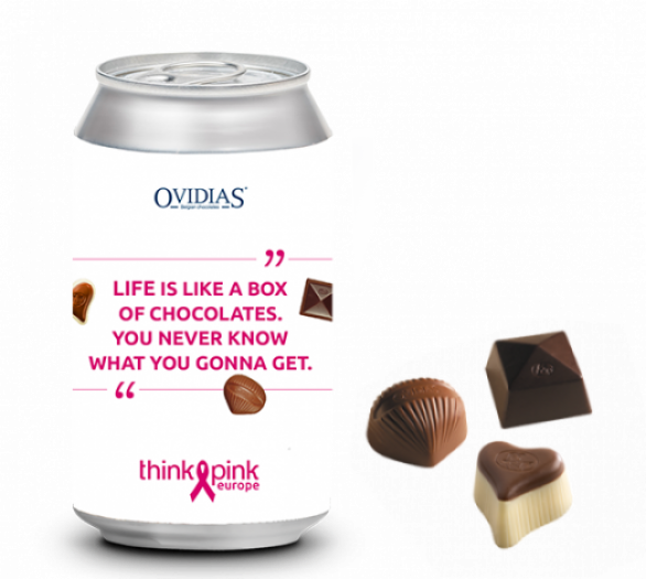 Canette Think Pink "Life is like" avec mélange de chocolats (95g)
